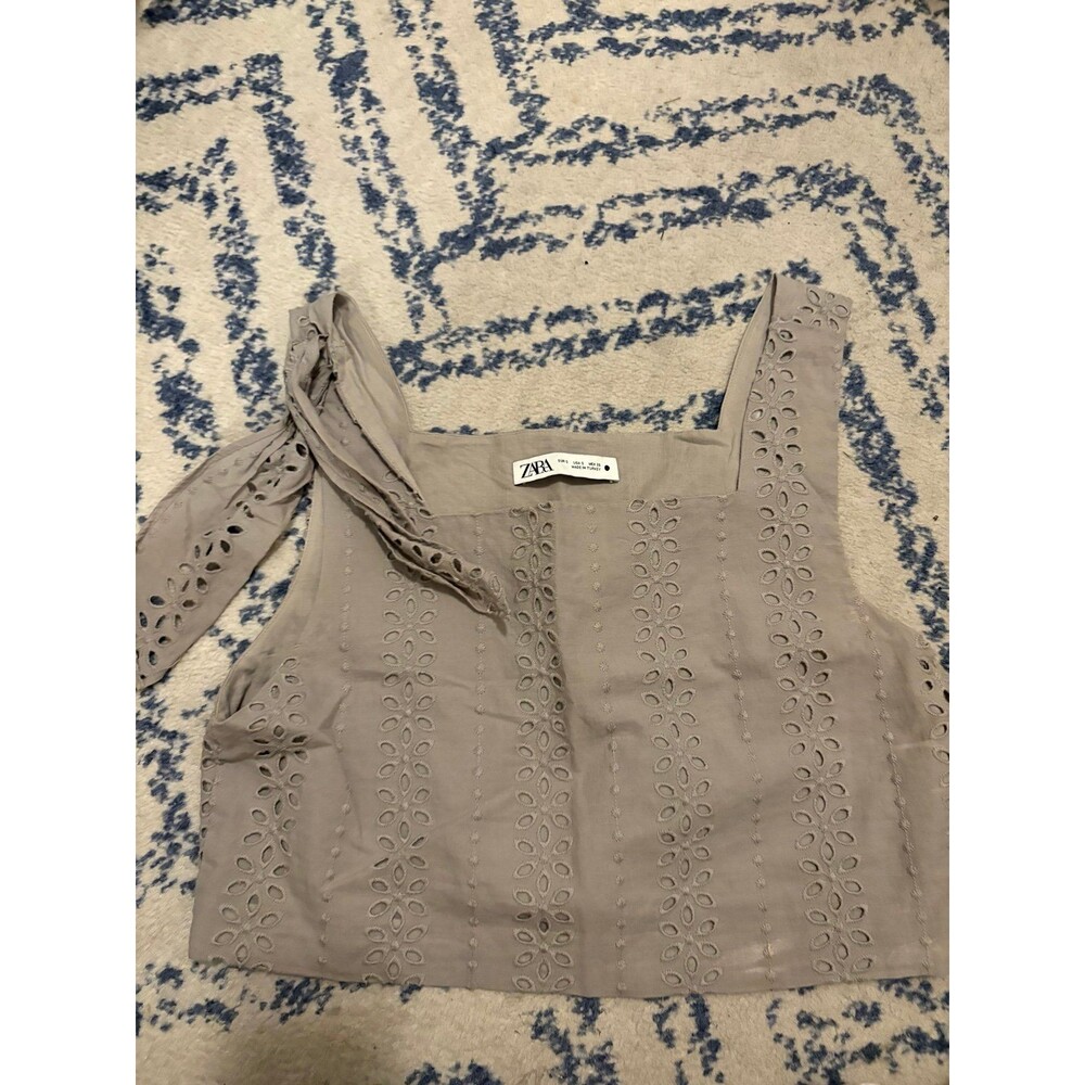 Olive Green Eyelet Crop Ribbon Zara Tank Top